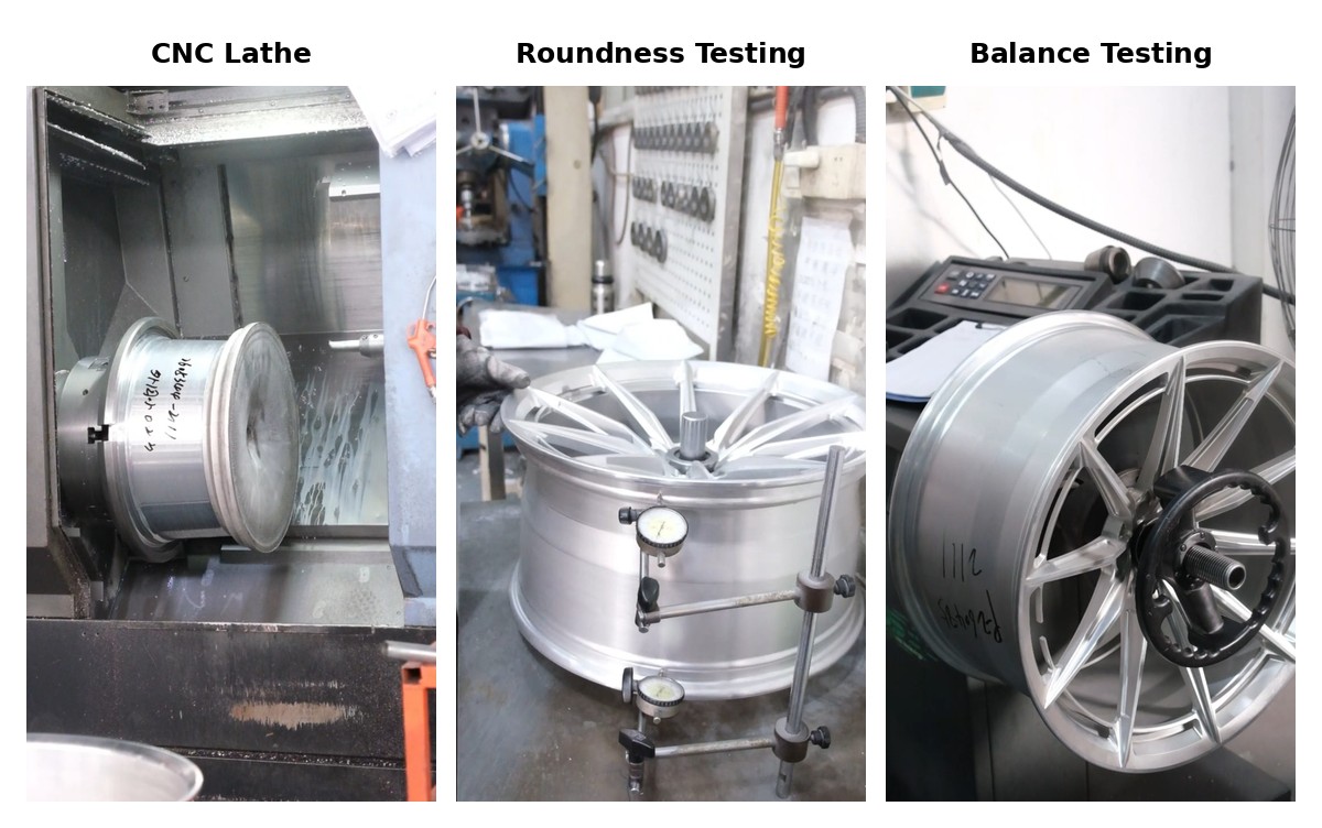 CNC machining roundness testing and balance testing for custom forged wheels
